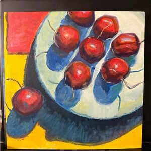 Modern Red Plums Canvas Painting 12”x12”